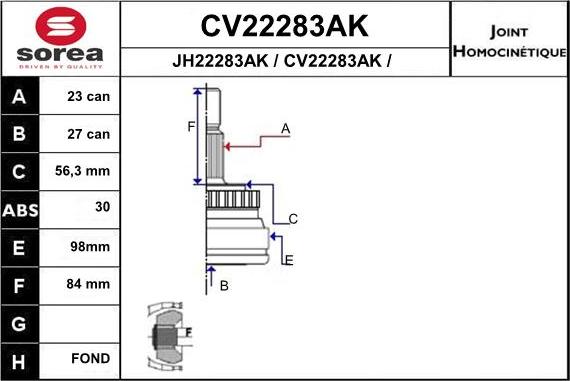 EAI CV22283AK - Шарнірний комплект, ШРУС, приводний вал autocars.com.ua