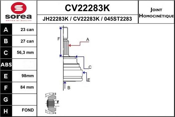 EAI CV22283K - Шарнірний комплект, ШРУС, приводний вал autocars.com.ua