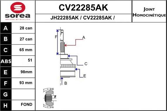 EAI CV22285AK - Шарнірний комплект, ШРУС, приводний вал autocars.com.ua