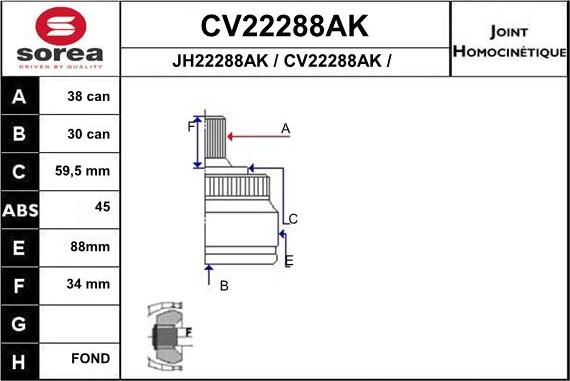 EAI CV22288AK - Шарнірний комплект, ШРУС, приводний вал autocars.com.ua