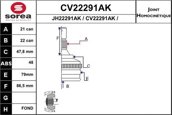 EAI CV22291AK - Шарнірний комплект, ШРУС, приводний вал autocars.com.ua