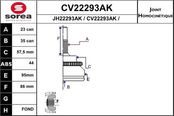 EAI CV22293AK - Шарнірний комплект, ШРУС, приводний вал autocars.com.ua