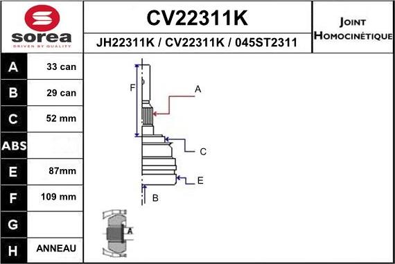 EAI CV22311K - Шарнирный комплект, ШРУС, приводной вал autodnr.net
