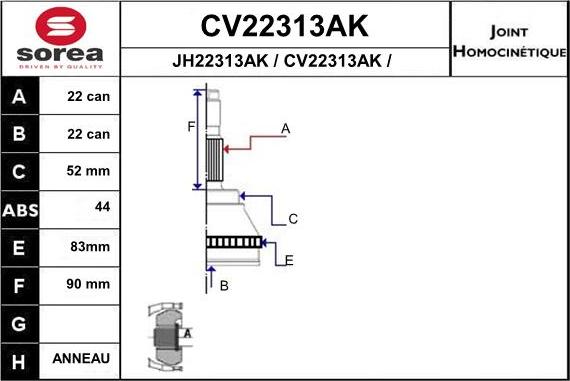 EAI CV22313AK - Шарнірний комплект, ШРУС, приводний вал autocars.com.ua