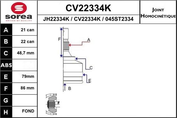 EAI CV22334K - Шарнирный комплект, ШРУС, приводной вал autodnr.net