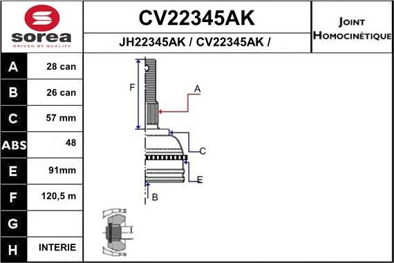 EAI CV22345AK - Шарнирный комплект, ШРУС, приводной вал avtokuzovplus.com.ua