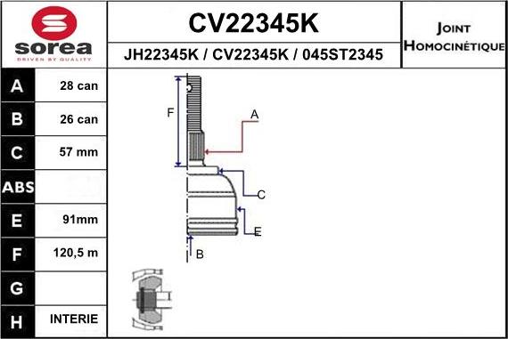 EAI CV22345K - Шарнирный комплект, ШРУС, приводной вал autodnr.net
