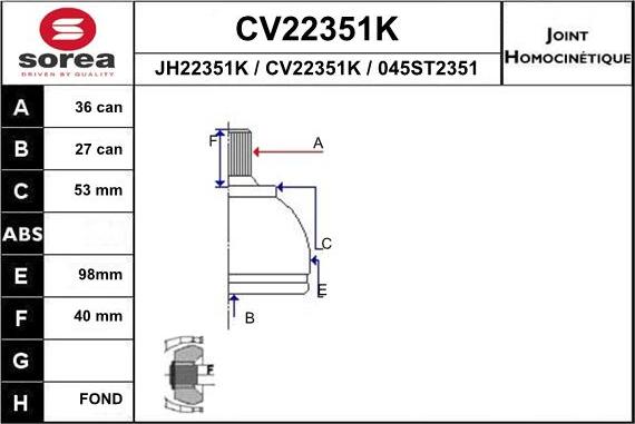 EAI CV22351K - Шарнірний комплект, ШРУС, приводний вал autocars.com.ua