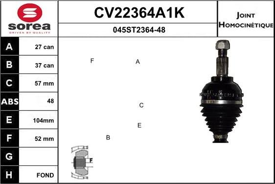 EAI CV22364A1K - Шарнірний комплект, ШРУС, приводний вал autocars.com.ua