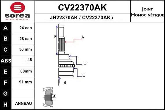 EAI CV22370AK - Шарнирный комплект, ШРУС, приводной вал autodnr.net