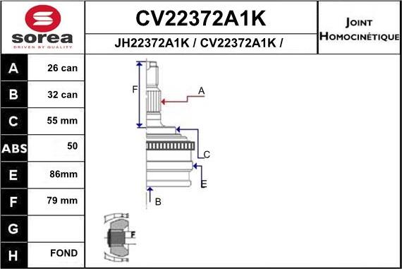 EAI CV22372A1K - Шарнірний комплект, ШРУС, приводний вал autocars.com.ua