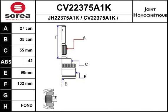 EAI CV22375A1K - Шарнирный комплект, ШРУС, приводной вал avtokuzovplus.com.ua