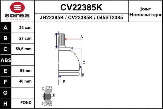 EAI CV22385K - Шарнирный комплект, ШРУС, приводной вал autodnr.net