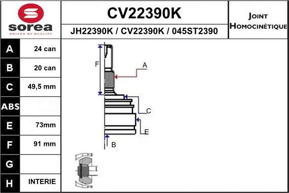 EAI CV22390K - Шарнирный комплект, ШРУС, приводной вал avtokuzovplus.com.ua