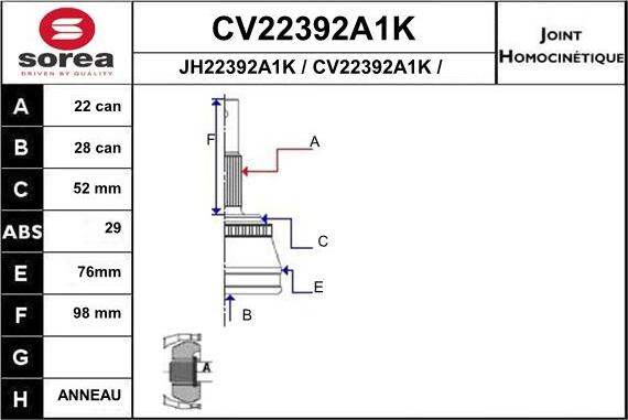 EAI CV22392A1K - Шарнирный комплект, ШРУС, приводной вал avtokuzovplus.com.ua