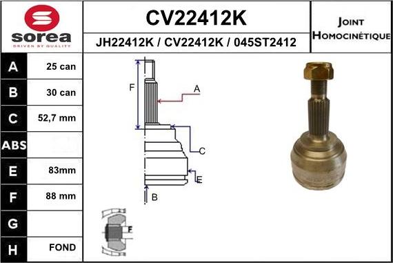 EAI CV22412K - Шарнирный комплект, ШРУС, приводной вал avtokuzovplus.com.ua