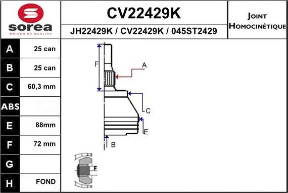 EAI CV22429K - Шарнирный комплект, ШРУС, приводной вал autodnr.net