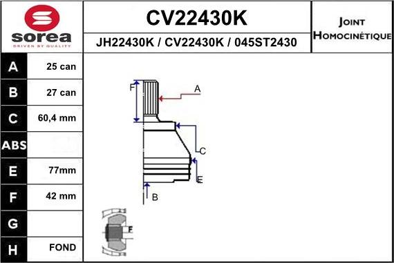 EAI CV22430K - Шарнирный комплект, ШРУС, приводной вал autodnr.net