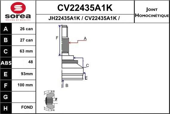 EAI CV22435A1K - Шарнирный комплект, ШРУС, приводной вал avtokuzovplus.com.ua