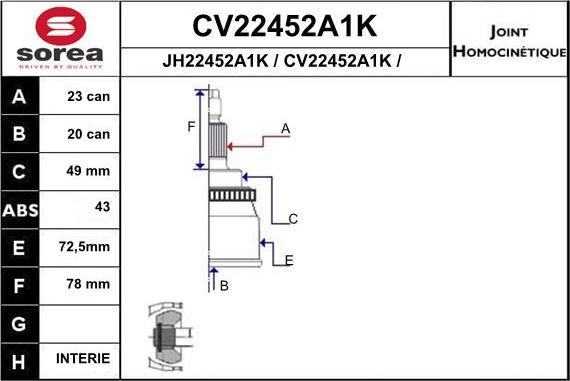 EAI CV22452A1K - Шарнирный комплект, ШРУС, приводной вал autodnr.net