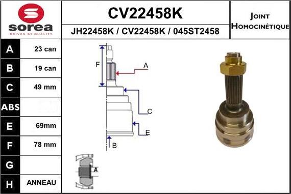 EAI CV22458K - Шарнірний комплект, ШРУС, приводний вал autocars.com.ua