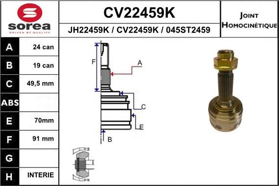 EAI CV22459K - Шарнірний комплект, ШРУС, приводний вал autocars.com.ua