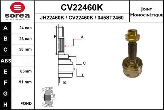 EAI CV22460K - Шарнірний комплект, ШРУС, приводний вал autocars.com.ua