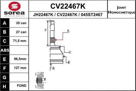 EAI CV22467K - Шарнірний комплект, ШРУС, приводний вал autocars.com.ua