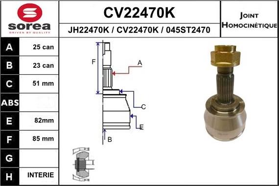 EAI CV22470K - Шарнирный комплект, ШРУС, приводной вал avtokuzovplus.com.ua