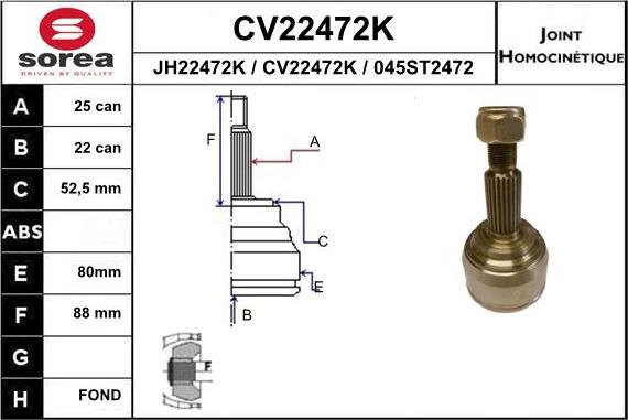 EAI CV22472K - Шарнірний комплект, ШРУС, приводний вал autocars.com.ua