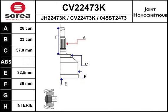EAI CV22473K - Шарнірний комплект, ШРУС, приводний вал autocars.com.ua