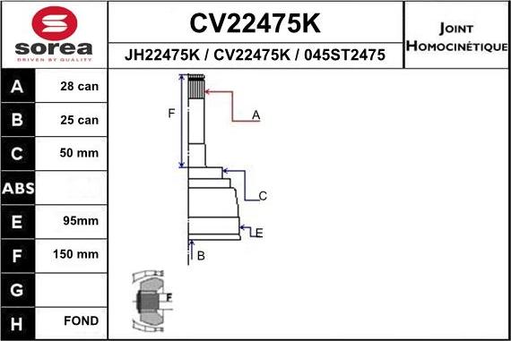 EAI CV22475K - Шарнірний комплект, ШРУС, приводний вал autocars.com.ua