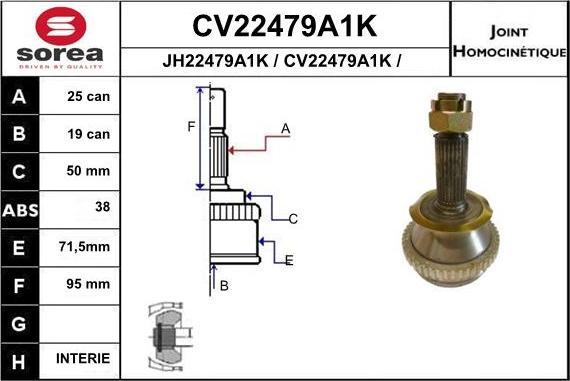 EAI CV22479A1K - Шарнірний комплект, ШРУС, приводний вал autocars.com.ua