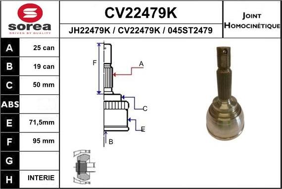 EAI CV22479K - Шарнірний комплект, ШРУС, приводний вал autocars.com.ua