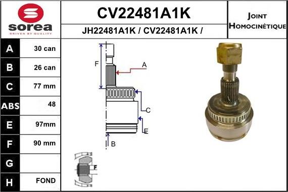 EAI CV22481A1K - Шарнірний комплект, ШРУС, приводний вал autocars.com.ua