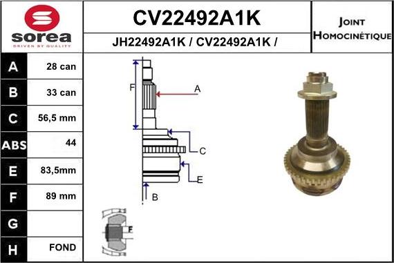 EAI CV22492A1K - Шарнирный комплект, ШРУС, приводной вал autodnr.net