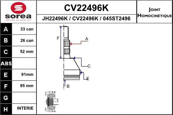EAI CV22496K - Шарнирный комплект, ШРУС, приводной вал autodnr.net