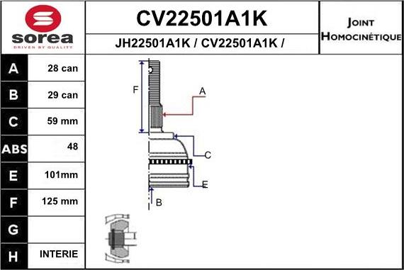 EAI CV22501A1K - Шарнирный комплект, ШРУС, приводной вал avtokuzovplus.com.ua