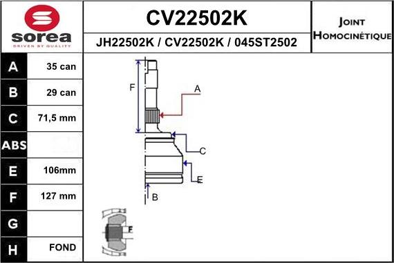 EAI CV22502K - Шарнирный комплект, ШРУС, приводной вал autodnr.net