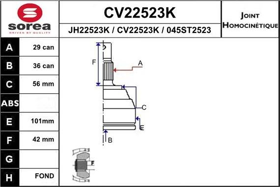 EAI CV22523K - Шарнірний комплект, ШРУС, приводний вал autocars.com.ua