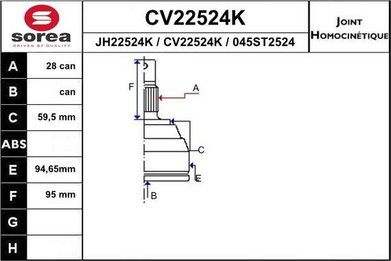 EAI CV22524K - Шарнирный комплект, ШРУС, приводной вал autodnr.net