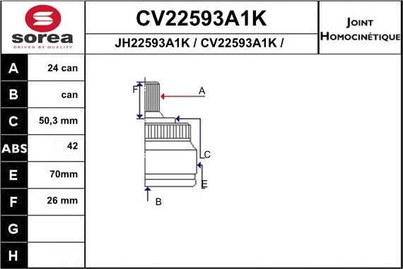 EAI CV22593A1K - Шарнирный комплект, ШРУС, приводной вал avtokuzovplus.com.ua