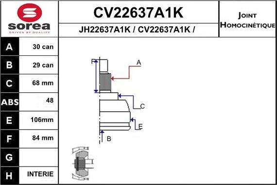 EAI CV22637A1K - Шарнірний комплект, ШРУС, приводний вал autocars.com.ua