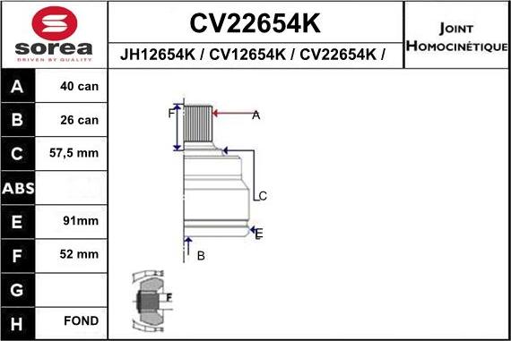 EAI CV22654K - Шарнирный комплект, ШРУС, приводной вал autodnr.net