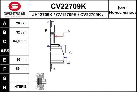 EAI CV22709K - Шарнирный комплект, ШРУС, приводной вал avtokuzovplus.com.ua