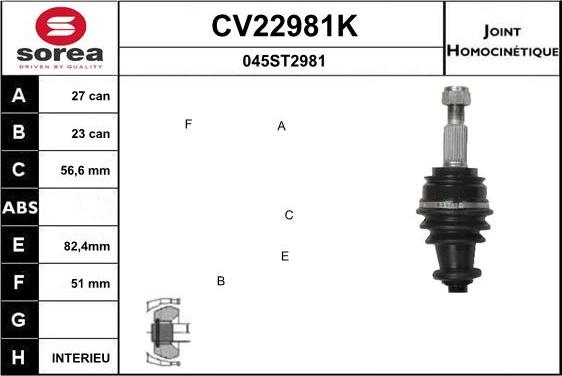 EAI CV22981K - Шарнірний комплект, ШРУС, приводний вал autocars.com.ua