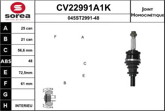 EAI CV22991A1K - Шарнірний комплект, ШРУС, приводний вал autocars.com.ua