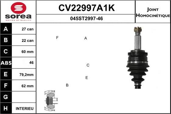EAI CV22997A1K - Шарнірний комплект, ШРУС, приводний вал autocars.com.ua