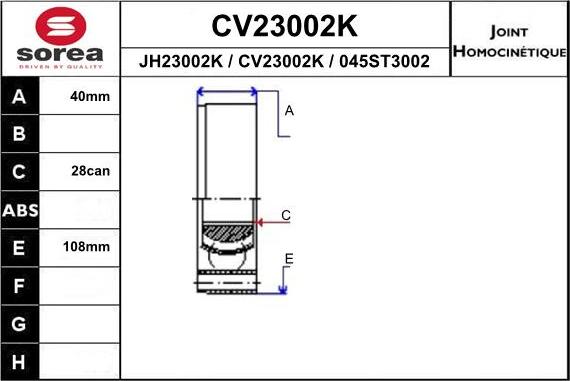 EAI CV23002K - Шарнирный комплект, ШРУС, приводной вал avtokuzovplus.com.ua