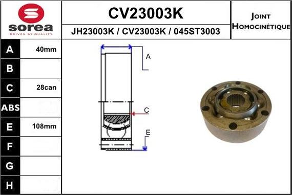 EAI CV23003K - Шарнірний комплект, ШРУС, приводний вал autocars.com.ua